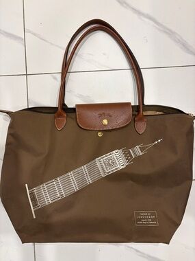Longchamp Big Ben Le Pilage Tote Brown Nylon Tote with Tan Leather Trim